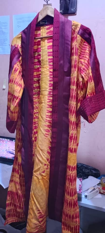 Adire Kimono Jacket With Aso-oke Collar and Pocket Emb
